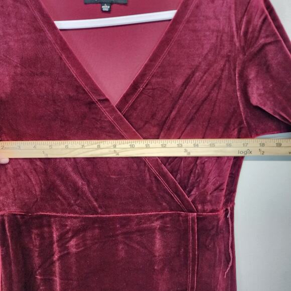 Velvet Faux Wrap Maxi Dress Size L Berry Red Dark Romantic Fairy Medieval Goth - Picture 11 of 15